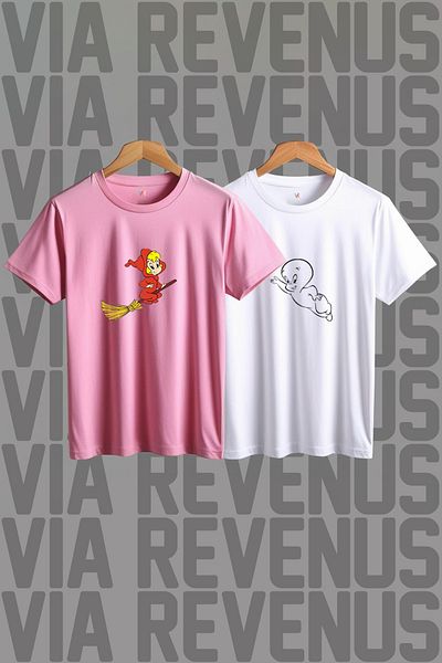 Vordevia Χαριτωμένο Ghost Casper και Wendy με στάμπα με φαρδιά εφαρμογή Crew Neck Lover Tshirt