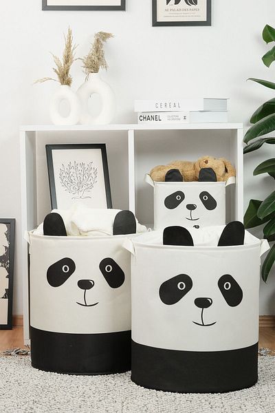 PRENDİ HOME Panda Designed 2-Pece Baby and Kids Room Organizer - Dirty Basket, Storage Box 37x40
