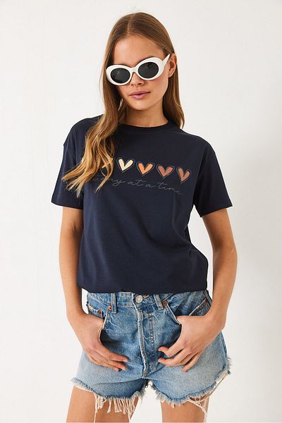 Bianco Lucci Kurzärmliges Damen-T-Shirt mit buntem Herz-Aufdruck 60602017