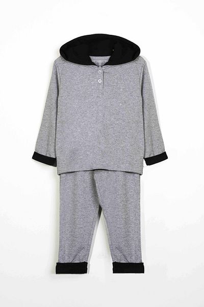 LUESS Boy's Hooded Button Detailed Seasonal Bottom Top Set - Gray (3-4 Years 8-9 Years)
