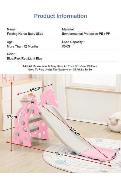 Ma Baby Kids folding slide with Basketball Hoop Indoor Outdoor