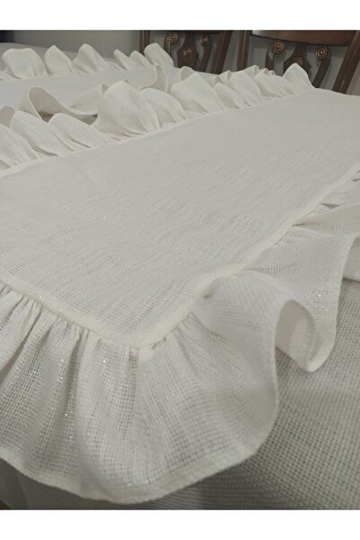 AHSERHOME SİMLİ LİNEN KETEN KREM FIRFIRLI RUNNER 40 X 120