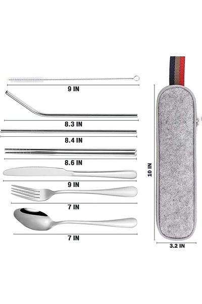 COOYA 8-Piece Reusable Utensil Set, Portable Stainless Steel, with Case, Dishwasher Safe