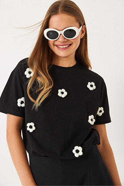 Bianco Lucci Tricou cu mânecă scurtă pentru damă, cu decolteu, cu accesorii Daisy 60602019