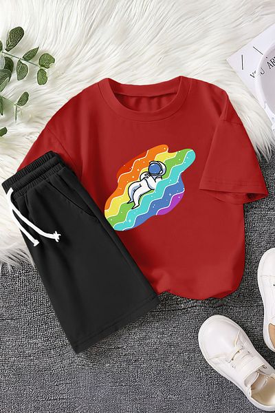 MYADA Premium Astronaut Sleeping in the Rainbow Printed 2-Piece Children's Set 22431