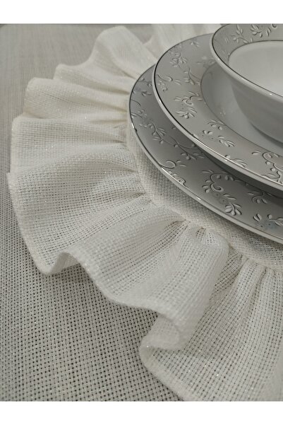 AHSERHOME SİMLİ LİNEN KETEN KREM FIRFIR DETAYLI 4LÜ SUPLA/AMERİKAN SERVİS