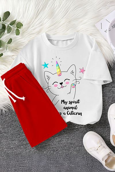 MYADA Caticorn Animal Printed 2-Piece Children's Set 22436