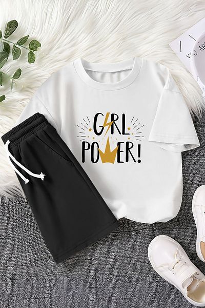 MYADA Premium Girl Power Crown Printed 2-Piece Children's Set 22437-8