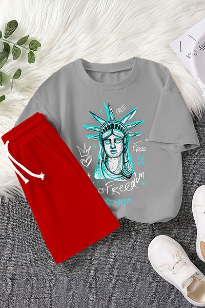 MYADA Premium Statue of Liberty Freedom Printed 2-Piece Children's Set 22444