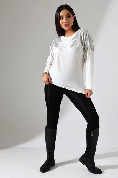 Bİ.GİYSEN Crew Neck Shoulders Leaf Crystal Stone Look Lycra Buluz