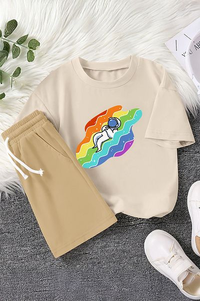 MYADA Unisex Astronaut Sleeping in the Rainbow Printed 2-Piece Children's Suit 22431