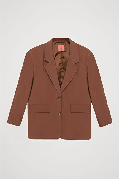 Quzu Çift Düğmeli Oversize Blazer Ceket Kahverengi