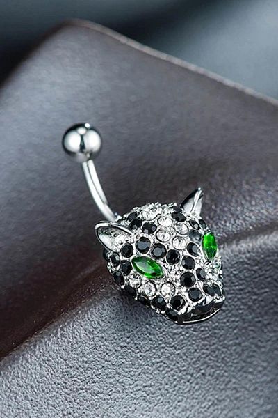 TAKIŞTIR Silver Color Tiger Figured Surgical Steel Belly Piercing