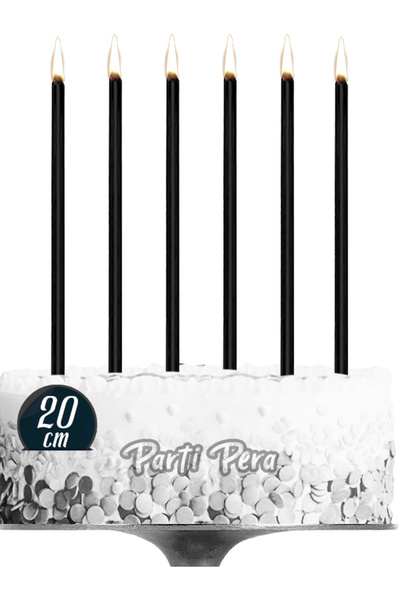 parti pera Siyah Uzun Pasta Mumu 20 Cm 6'lı Paket Doğum Günü Pasta Mumu