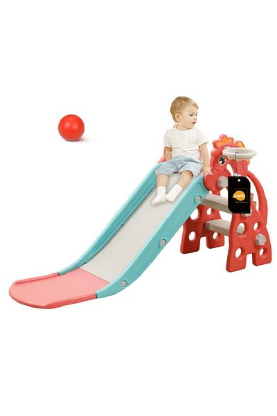 KidLe 2 in 1 Children's Slide Kids Slide with Basketball Hoop