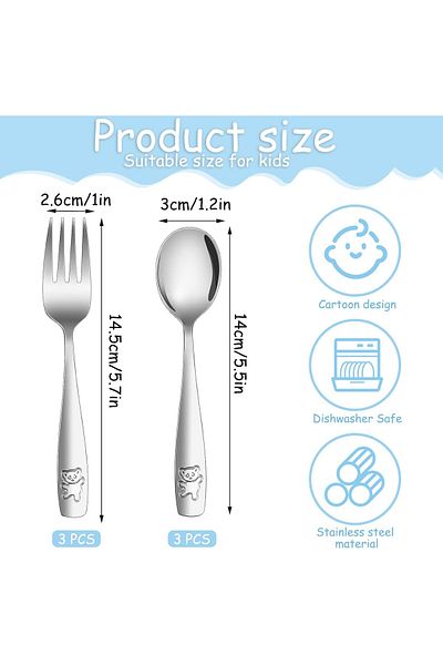 COOYA 6PCS Kids Silverware Set, Stainless Steel, Toddler Forks and Spoons, Children Safe Flatware
