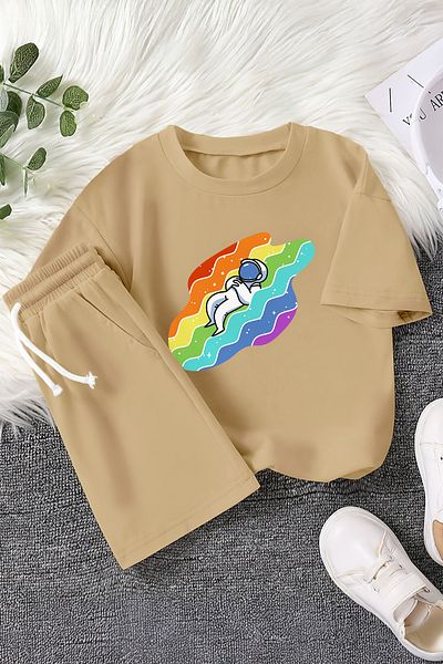 MYADA Premium Astronaut Sleeping in the Rainbow Printed 2-Piece Children's Set 22431