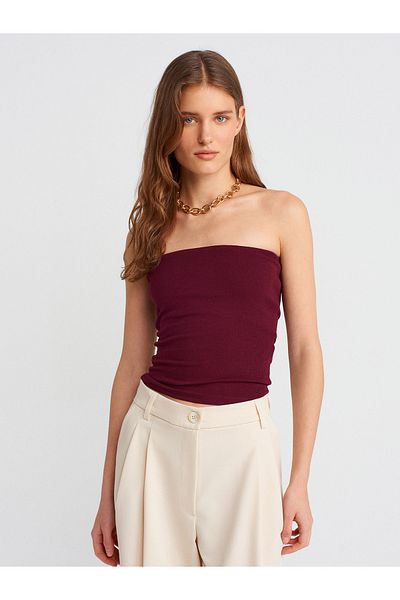 Dilvin 20659 Crop Top-Burgundy