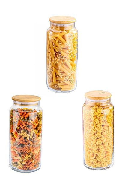 Bambum Zone - 3-Piece Glass Storage Container 1300ml Vacuum Bamboo Lid