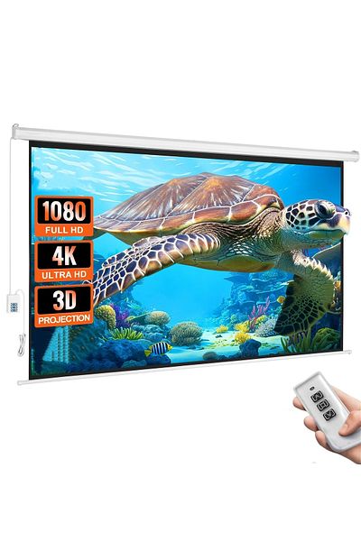 FlashHawk 72 Inch 4:3 Wall Mount Electric Projector Screen Motorized Projection Curtain with Remote Control