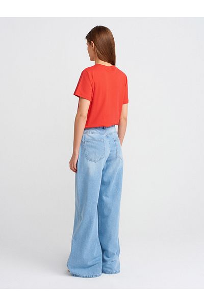 Dilvin 71788 Pantaloni din denim cu croială largi-albastru deschis