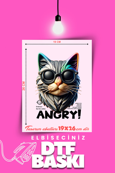 VİZYON İKRA "Cat" Themed Iron-On T-Shirt Textile Transfer Dtf Printing