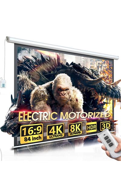 FlashHawk 84 Inch 16:9 Wall Mount Electric Projector Screen - Motorized Projection Curtain with Remote Control