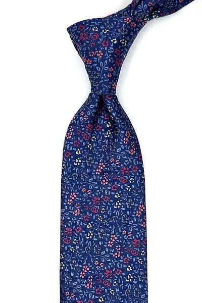 Kravatkolik Classic Tie with Blue Flower Pattern Handkerchief Kk13154