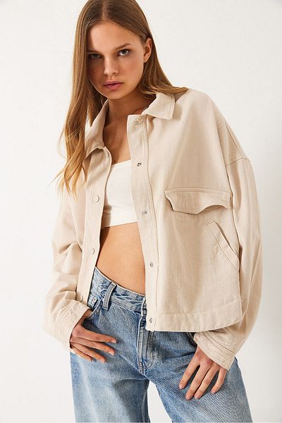 Bianco Lucci Women's Four-Pocket Gabardine Seasonal Jacket with Snap Closure 60261442