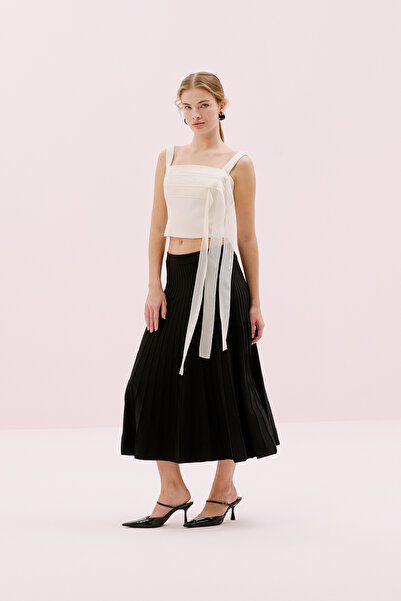 Roman Pileli Midi Boy Triko Etek Siyah Y2571002_001