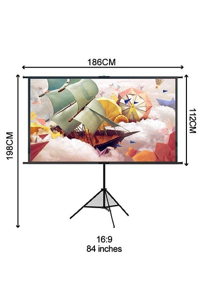 FlashHawk Portable Foldable Projection Screen 2-in-1 84 inch 16:9 With Tripod Stand and Carrying Bag
