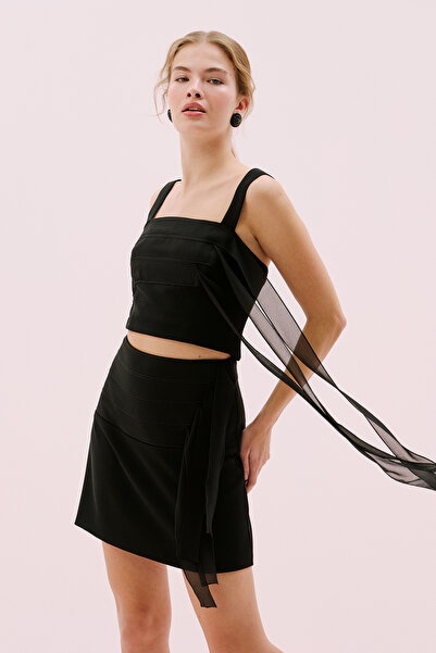 Roman Şifon Detaylı Mini Etek Siyah Y2515011_001