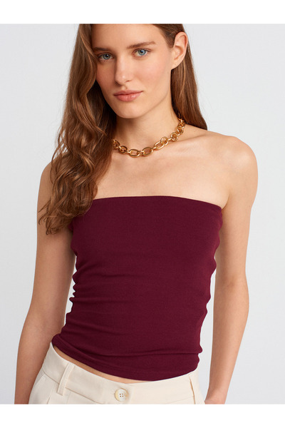 Dilvin 20659 Crop Top-Burgundy