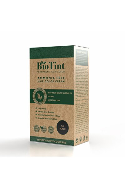 Biotint Permanent Hair Color (1.0 Black) , Ammonia Free Hair Colour Cream, Vegan