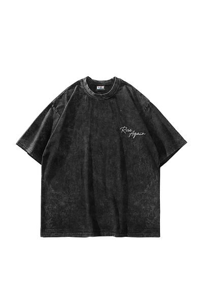 Sekizbiraltı Rise Again Printed Unisex Oversize Μαύρο T-Shirt - Πλένεται