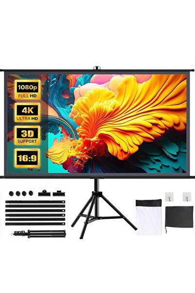 FlashHawk شاشة عرض محمولة قابلة للطي 2 في 1 مقاس 100 بوصة بنسبة عرض إلى ارتفاع 16:9 مع حامل ثلاثي القوائم وحقيبة حمل