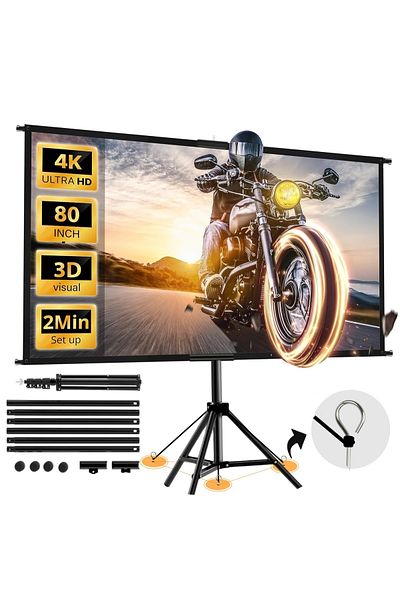 FlashHawk شاشة عرض محدثة مع حامل 120 بوصة 16:9، تعليق على الحائط 2 في 1 مع حقيبة حمل، مسامير أرضية
