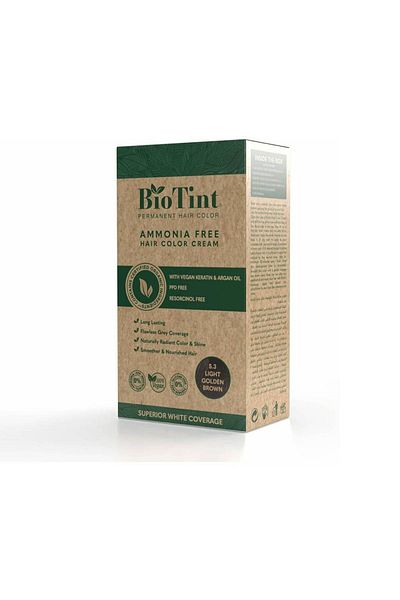 Biotint Permanent Hair Color (5.3 Light Golden Brown) , Ammonia Free Hair Colour Cream, Vegan
