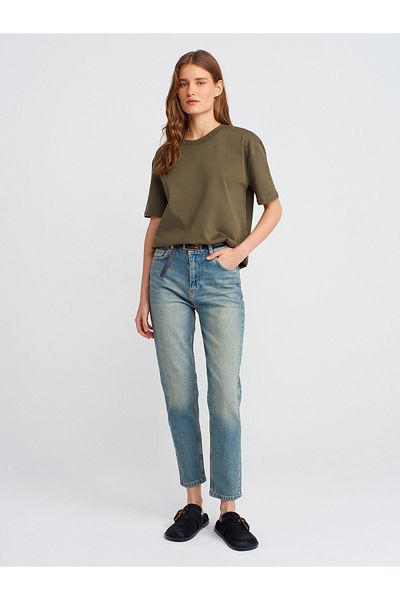 Dilvin 71779 Pantaloni Mom din denim din lycra spălat cu laser-nuanță