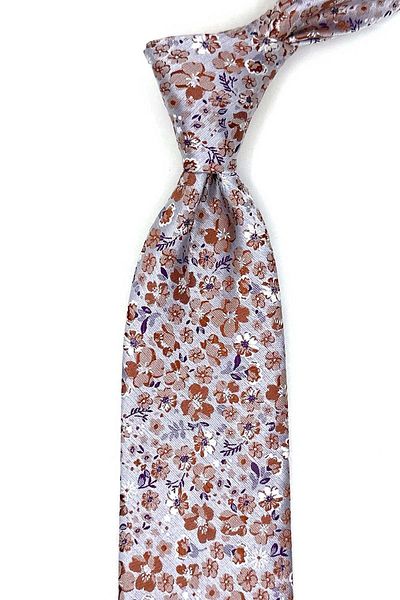 Kravatkolik Gray Flower Pattern Classic Tie with Handkerchief Kk13134