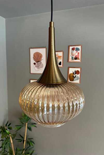 Bamyum Ruiz Cam Bal Rengi Tekli Avize Eskitme Başlık Retro Sarkıt Lamba Restoran Salon Aydınlatma