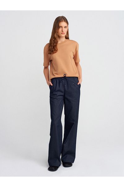 Dilvin 71629 Long Draped Stylish Trousers-Navy Blue