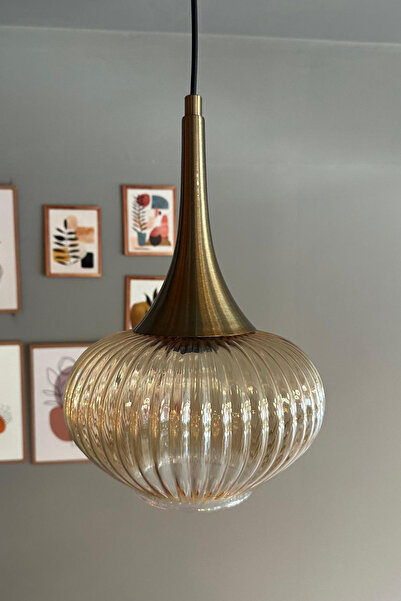 Bamyum Ruiz Cam Bal Rengi Tekli Avize Eskitme Başlık Retro Sarkıt Lamba Restoran Salon Aydınlatma