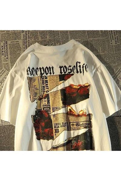 Touz Moda Λευκό μπλουζάκι με στάμπα RoseLife Oversize