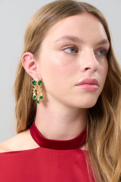 Roman Taş Detaylı Gold Küpe Standart Renk K2586314_089