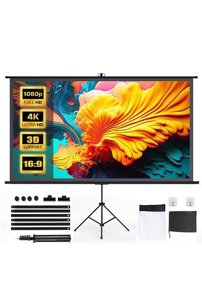 FlashHawk Portable Foldable Projection Screen 2-in-1 84 inch 16:9 With Tripod Stand and Carrying Bag