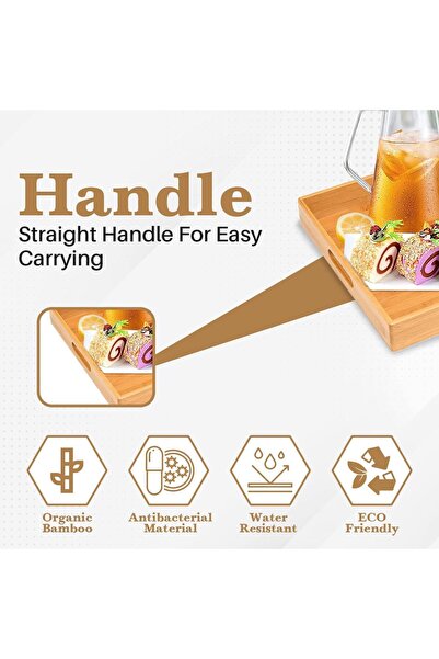 AWH Bamboo Tray Set – 3pc Wooden Serving Trays With Handles For Kitchen, Food & Outdoor Use