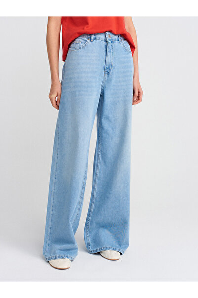 Dilvin 71788 Pantaloni din denim cu croială largi-albastru deschis