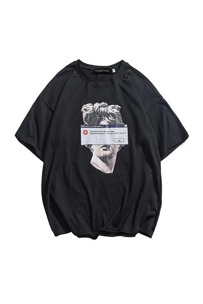 Touz Moda Μαύρο μπλουζάκι με στάμπα με άγαλμα Michelangelo