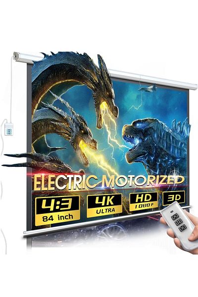 FlashHawk 84 Inch 4:3 Wall Mount Electric Projector Screen Motorized Projection Curtain with Remote Control